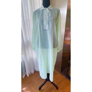 Vintage 50s peignoir, mint green, white lace, Confezioni Maliarda Italy, 14 (XL)